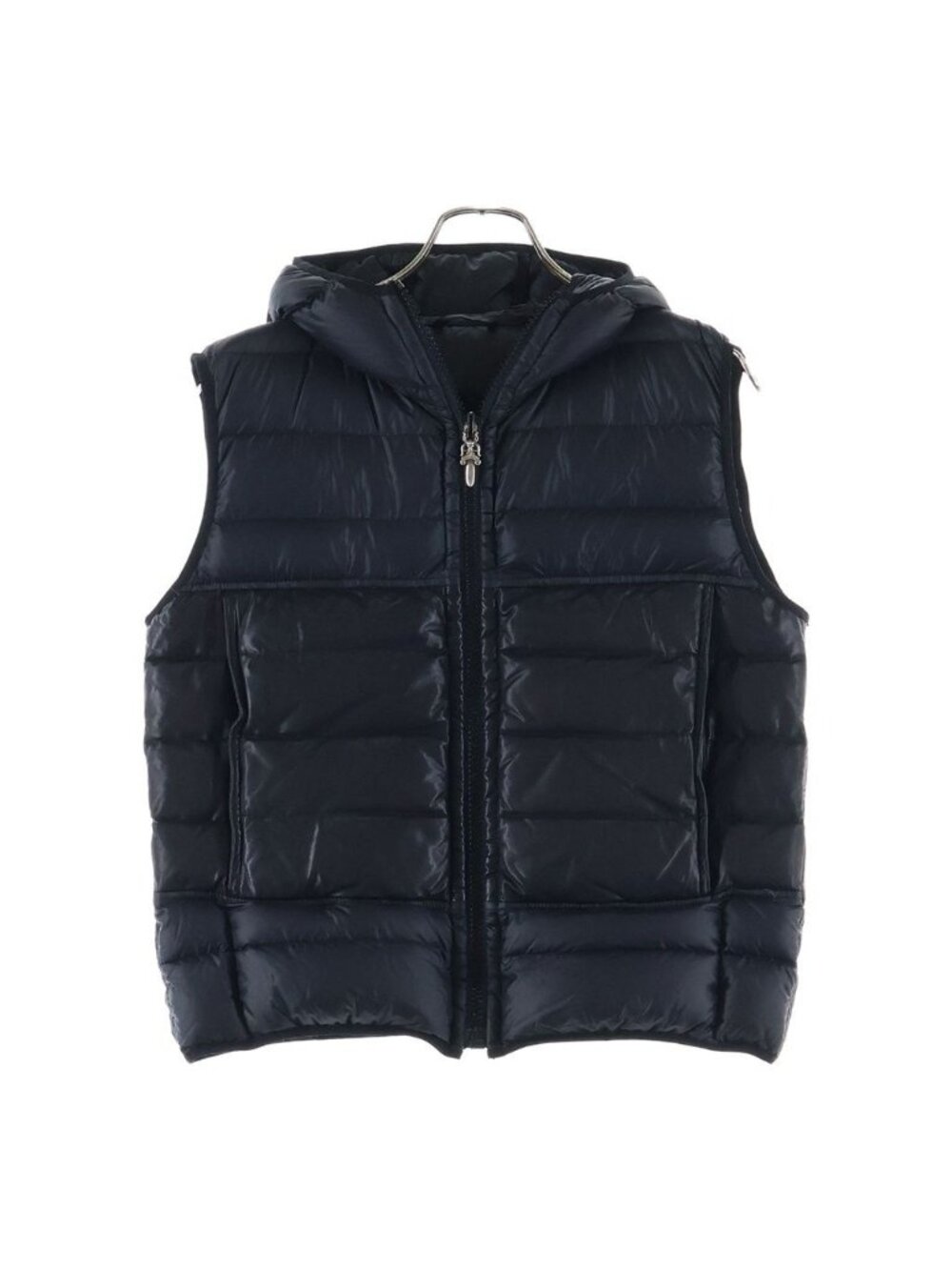 Chrome Hearts Jvp Nylon Leather Paneled Dagger Zip Reversible Hooded Down Vest